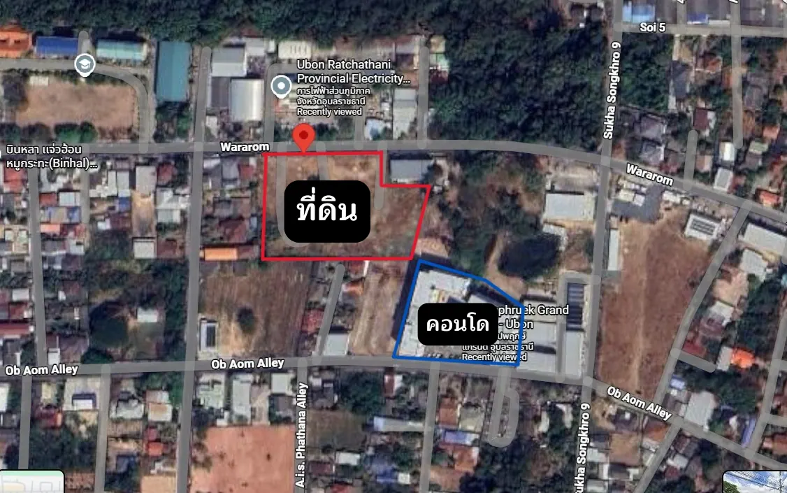 ภาพถ่ายดาวเทียมแสดงตำแหน่งที่ดินและคอนโดกัลปพฤกษ์